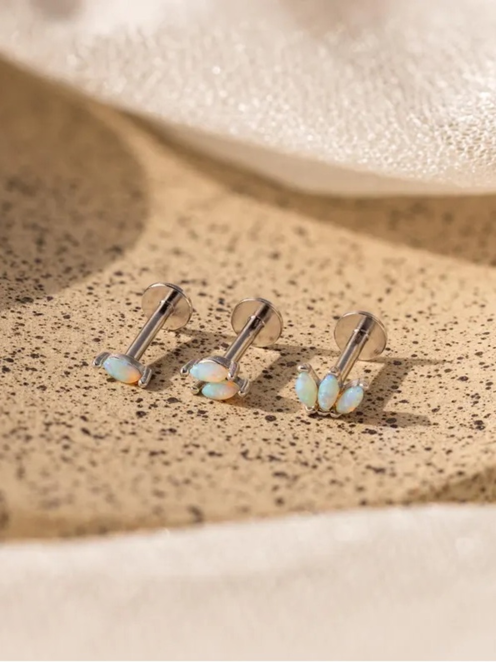 Sterling Silver Flat Back Opal Stud Earrings
